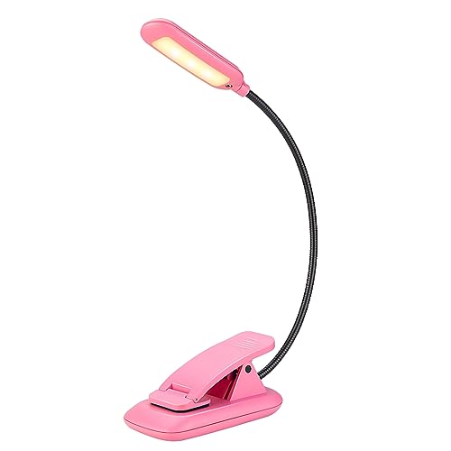 BIGMONAT Led Clip Leselampe Buch Klemme,USB Wiederaufladbare Buchlampe Klemmleuchte mit 6 LEDs,Leselampen für Bücher im Bett mit 3 Helligkeitsmodi,360° Faltbare,Rosa von BIGMONAT