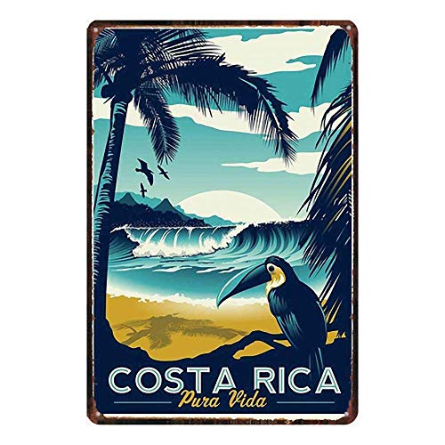 WallAdorn Costa Rica Eisen-Poster, Malerei, Blechschild, Vintage-Wanddekoration für Café, Bar, Kneipe, Zuhause, 20,3 x 30,5 cm von BIGYAK