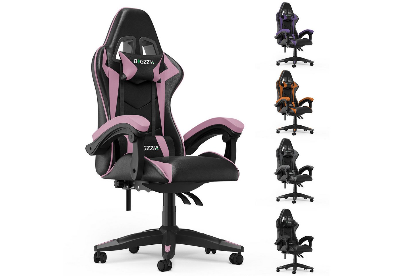 BIGZZIA Gaming-Stuhl Bürostuhl Ergonomisch mit Lendenkissen + Kopfstütze, Gaming Chair Höhenverstellbar, Computerstuhl Ergonomisch von BIGZZIA