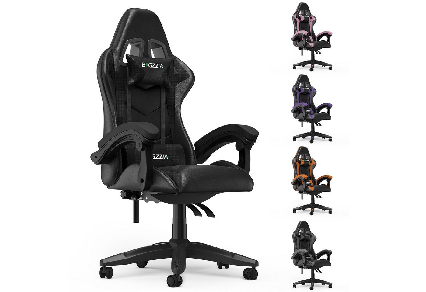 BIGZZIA Gaming-Stuhl Bürostuhl Ergonomisch mit Lendenkissen + Kopfstütze, Gaming Chair Höhenverstellbar, Computerstuhl Ergonomisch von BIGZZIA