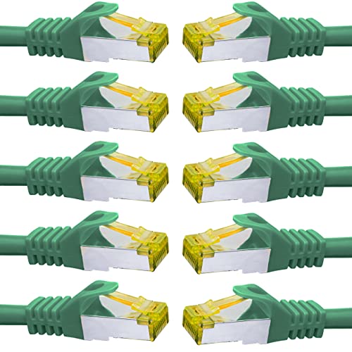 BIGtec LAN Kabel 10 Stück 0,25m Netzwerkkabel CAT7 Ethernet Internet Patchkabel CAT.7 grün Gigabit doppelt geschirmt Netzwerke Router Switch 2 x Stecker RJ45 kompatibel zu CAT.5 CAT.6 CAT.6a CAT.8 von BIGtec