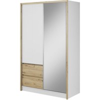 Sara Kleiderschrank 134 cm Schiebetür spiegel 2 schubladen weiß matt / artisan eiche von BIM FURNITURE