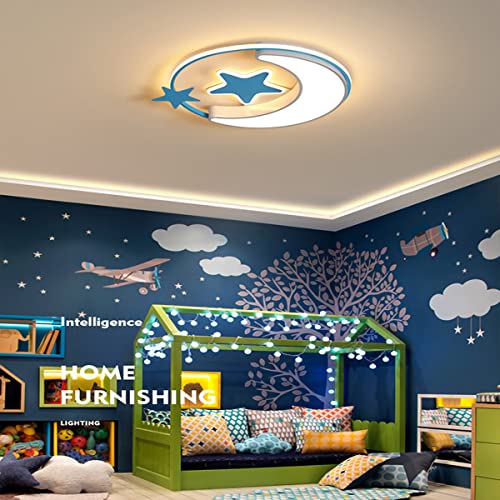 BININBOX Kinderlampe LED Deckenleuchte Sterne Mond Hangend Deckenlampe Moderne Mädchen Jungen Schlafzimmerlampe Babyzimmer Kinderzimmer Wohnzimmer Deckenleuchten (Blau 45cm, Warmes Licht) von BININBOX