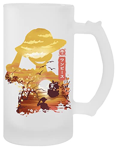 One Piece Luffy Sunset Good Day To Sail Transparent Becher für Bier Mit Griff Transparent Mug For Beer von BIOCLOD