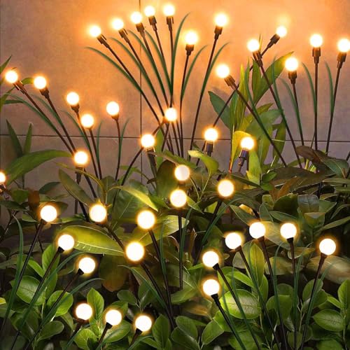 BIQIQI Firefly Solar Gartenlichter, 2 Stück 10 LED Glühwürmchen Solarlampen für Außen Garten 2 Modi Glühwürmchen Licht IP65 Wasserdicht Solarleuchten für Pathway Yard Patio Dekoratives, Warm-Weiß von BIQIQI