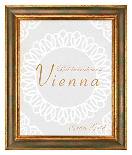 BIRAPA Bilderrahmen gold Vienna Rahmen 24x30 cm - Bilderrahmen vintage in Grün Gold, Bilderrahmen Holz mit Zierleiste innen und außen, Fotorahmen, Holzrahmen von BIRAPA