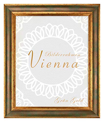 BIRAPA Bilderrahmen gold Vienna Rahmen 30x50 cm - Bilderrahmen vintage in Grün Gold, Bilderrahmen Holz mit Zierleiste innen und außen, Fotorahmen, Holzrahmen von BIRAPA