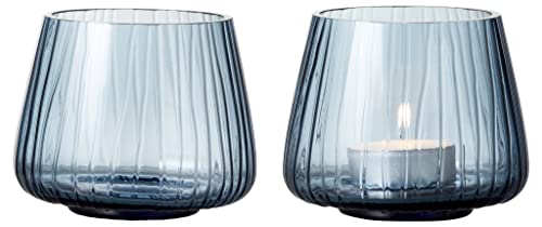 BITZ Kusintha Teelichthalter aus Glas, Höhe 7,5 cm, 2 Stück, Blau von BITZ