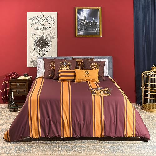 BELUM | Bettbezug Harry Potter, Bettbezug mit Knöpfen 100% Baumwolle, gestreift, Modell Gryffindor, für Betten mit 90 cm (155 x 220 cm) von BL BELUM