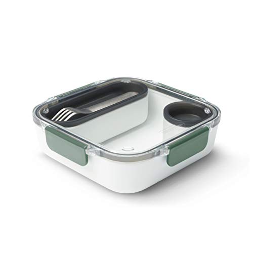 BLACK+BLUM Lunch Box Original, Lunchbox aus Kunststoff, Olive, 1 L, Inkl. Edelstahlgabel, Innenfach & Saucentopf, 100% Auslaufsicher, Mikrowellengeeignet, BPA-frei, Meal Prep Boxen von BLACK + BLUM