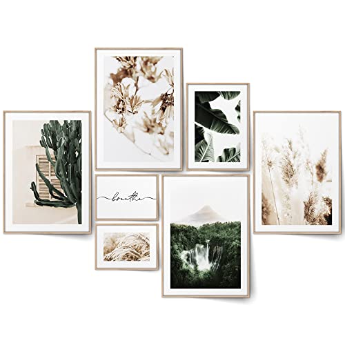 BLCKART Botanic Green Beige Poster Set Beidseitig Bedruckt Schlafzimmer Deko Bilder Natur Boho Wanddeko Schlafzimmer Bilderwand Collage von BLCKART