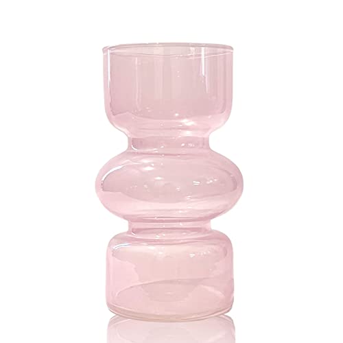 Bloflo Hydrokulturvase, rosa, transparent, Glas, 17,8 cm, farbige Vase für Blumen, dreilagige Glas-Blumenvase für Heimdekoration, moderne geometrische Glasvase für Zuhause, Büro, Hochzeitstisch (Rosa) von BLOFLO STU