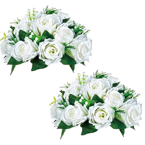 BLOSMON Blumenstrauß Blumengestecke Künstlich Deko Rose 2 Pcs Weiß Künstliche Blumenstrauss Blumen Tischdekoration Blumenkugel Valentinstag Rosenstrauss Echt for Hochzeit Muttertagsgeschenk von BLOSMON