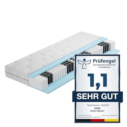 BMM Matratze 120x200 cm Ortho Medic Taschenfederkernmatratze Härtegrad H3/Öko-Tex Zertifiziert/orthopädische 7 Zonen Matratze Höhe 21 cm/Matratzen produziert in Deutschland von BMM