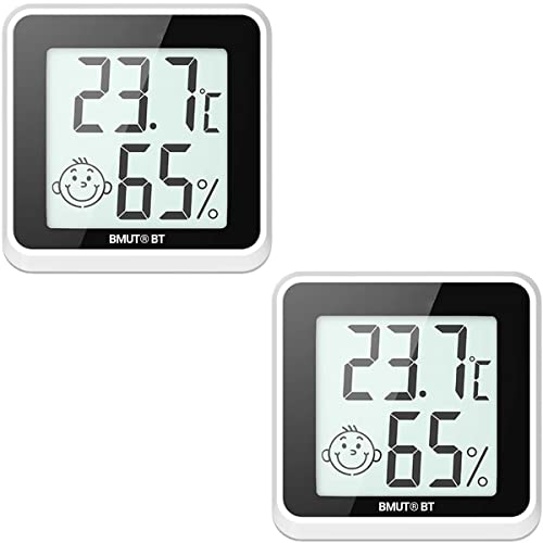 2x Mini Thermometer Hygrometer zum Aufstellen & Ankleben Innenraum, Wohnzimmer, Büro (Feuchtigkeit & Temperatur) von BMUT