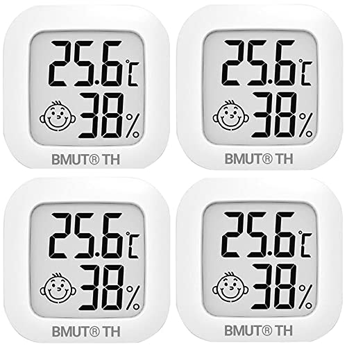 4x Mini Thermometer Hygrometer zum Aufstellen oder Wandmontage Innenraum, Wohnzimmer, Büro (Feuchtigkeit & Temperatur) von BMUT