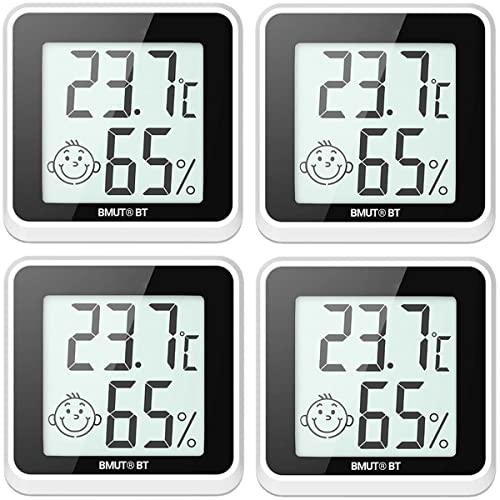 4x Mini Thermometer Hygrometer zum Aufstellen & Ankleben Innenraum, Wohnzimmer, Büro (Feuchtigkeit & Temperatur) von BMUT