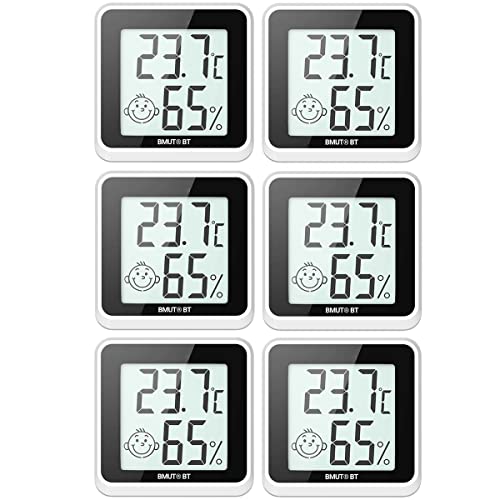 6x Mini Thermometer Hygrometer zum Aufstellen & Ankleben Innenraum, Wohnzimmer, Büro (Feuchtigkeit & Temperatur) von BMUT