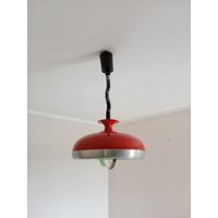 Vintage Rote Hängelampe Von Leclaire & Schäfer/Space Age Ufo Pendelleuchte/Mid Century Metallrote Deckenlampe/Rote Pendelleuchte/1970Er Leuchte von BMvintageArt