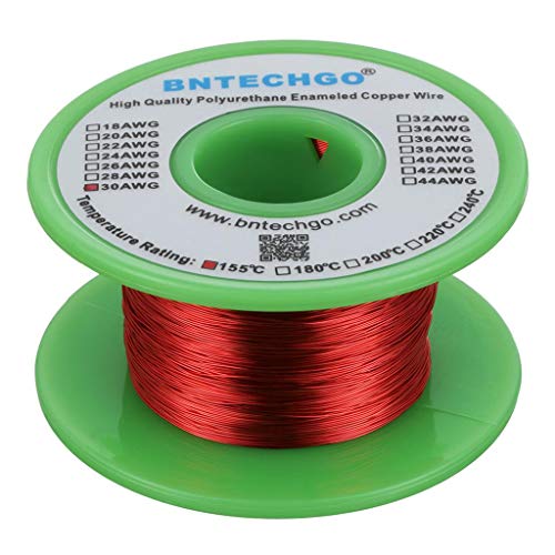 BNTECHGO 30 AWG Magnet Wire - Enameled Copper Wire - Enameled Magnet Winding Wire - 4 oz - 0.0098" Diameter 1 Spool Coil Red Temperature Rating 155℃ Widely Used for Transformers Inductors von BNTECHGO