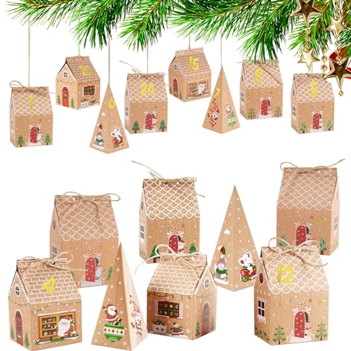 BOFUNX 24 Adventskalender Boxen zum Befüllen, Adventskalender Tüten mit 24 Zahlenaufklebern Geschenkbox Geschenkbeutel zum Basteln für Weihnachten Geschenk Kinder von BOFUNX
