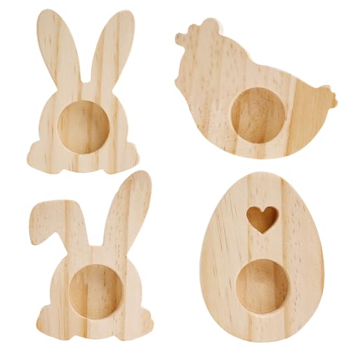 BOFUNX 4 Stücke Holz Eierbecher zum Bemalen Hase Ostereier Ständer Eierhalter für Kinder Basteln Frühstück Becher Ostern Geschenke Oster Dekoration von BOFUNX