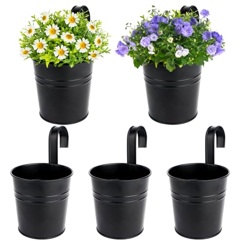 BOFUNX 5er Set Hängender Blumentopf Metall Vintage Style Balkon Hängetöpfe Blumentöpfe zum Aufhängen mit Haken Für Dekotation Balkon Draussen Innenwand Garten Wand(Ø 10/8cm, H 16.5cm) von BOFUNX