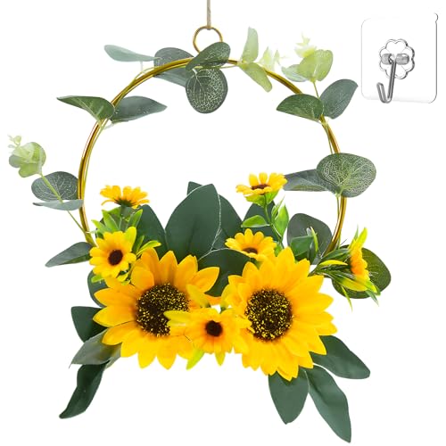 BOFUNX Künstlich Sonnenblume Kranz Sommer Türkranz Künstlicher Blumenkranz für Sommer Frühling Haustür Zaun Fenster Hochzeiten Homedeko von BOFUNX