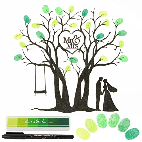 BOFUNX Leinwand Gästebuch Hochzeit Baum Leinwand für Fingerabdrücke Personalisiert Alternative Hochzeitsgästebuch Baum für Verlobung Hochzeitgeschenk Jubiläumsgeschenk von BOFUNX