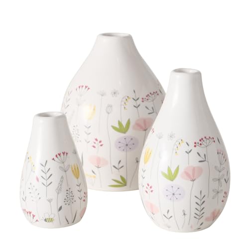 3 x Vase Florina Höhe 7,5 cm - 12 cm Steingut, Glanz, Grün, Hellrosa, Weiß von BOLTZE