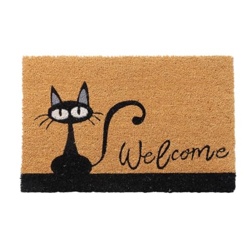 BOLTZE Fußmatte Welcome CAT Natur schwarz Schrift mit Katze Kokosfaser PVC 60x40cm von BOLTZE