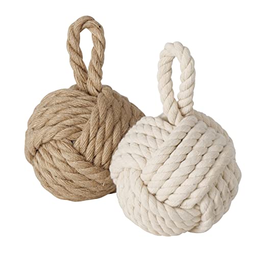 Boltze Türstopper Set Jute Knoten Natur Strick Kugel Stoff Boden 1,5 kg Gewicht mit praktischer Schlaufe (2er Set) von BOLTZE