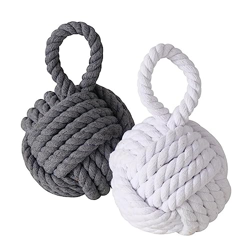 Boltze Türstopper Set Jute Knoten Natur Strick Kugel Stoff Boden 1,5 kg Gewicht mit praktischer Schlaufe (2er Set II) von BOLTZE