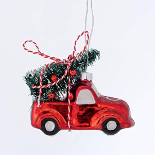 Boltze Weihnachtsanhänger Little Car (Schmuck für Weihnachtsbaum / Christbaum, Auto mit Tannenbaum, Glas lackiert) 2003429 von BOLTZE