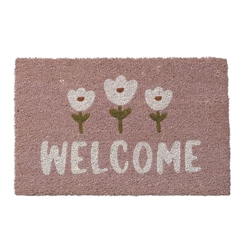 Fußmatte GARDENLOVE rosa Weiss grün Welcome mit Blumen aus Kokos PVC 60x40cm von BOLTZE