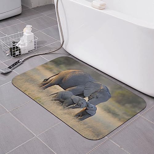 BONDIJ Kieselgur Badematte, rutschfeste schnell trocknende Badezimmermatte, weiche super saugfähige Bodenmatte Elefant terrestrisches Tier Büro Fußmatte von BONDIJ