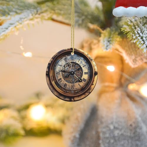 Weihnachtsschmuck, runde Keramik-Ornamente, Steampunk-Uhr, bedruckt, Weihnachtsbaum, Keramik, hängende Ornament für Weihnachten, Urlaub, Party-Dekorationen von BONDIJ