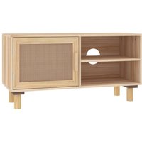 Bonnevie - TV-Schrank,TV-Möbel Braun 80x30x40 cm Massivholz Kiefer und Natur-Rattan vidaXL von BONNEVIE