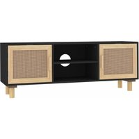 Bonnevie - TV-Schrank,TV-Möbel Schwarz 105x30x40 cm Massivholz Kiefer Natur-Rattan vidaXL von BONNEVIE