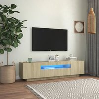 Bonnevie - Moderne TV-Möbel, TV-Lowboard mit LED-Leuchten, TV-Schrank für das Wohnzimmer Sonoma-Eiche 160x35x40 cm -FV83028 - Braun von BONNEVIE