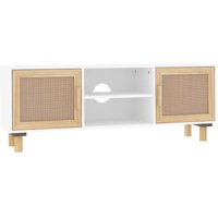 TV-Schrank,TV-Möbel Weiß 105x30x40 cm Massivholz Kiefer Natur-Rattan vidaXL von BONNEVIE