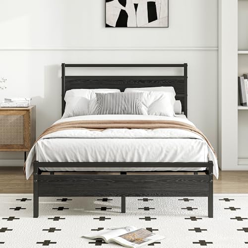 BORPHOM Bettrahmen Metallbett 120x200 Bettgestell aus Metall mit Lattenrost,Doppelbett 120x200 mit Holz Kopfteil,Gästebett Jugendbett,für Schlafzimmer Gästezimmer,Stauraum unter dem Bett,Schwarz BORPHOM Bettrahmen Metallbett 120x200 Bettgestell aus Metall mit Lattenrost,Doppelbett 120x200 mit Holz Kopfteil,Gästebett Jugendbett,für Schlafzimmer Gästezimmer,Stauraum unter dem Bett,Schwarz von BORPHOM
