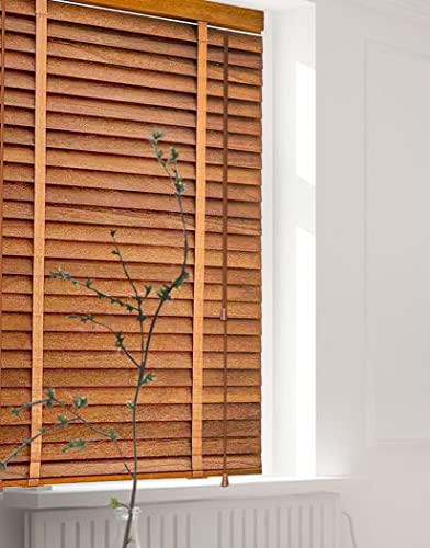 Holz Fenster Jalousie, Fenster Behandlungen Holz Jalousien, Natürliche Holz Jalousien Schattierungen, 5cm Slat Privacy Curtains Shutters Raum Verdunkelung Jalousien für Home,Braun,120Wx260L(cm) von BOTOWI