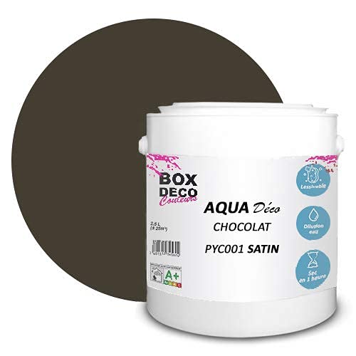BOX DECO COULEURS Aqua Déco Acrylfarbe, Satin-Optik, 2,5 l/25 m², Schokoladenbraun von BOX DECO COULEURS