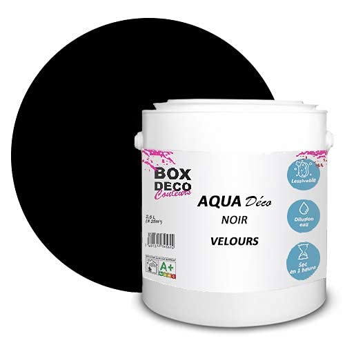 BOX DECO COULEURS Aqua Déco 2,5 Liter Acryl Wandfarbe Velour Optik Schwarz von BOX DECO COULEURS