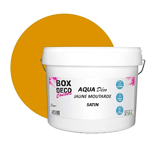 BOX DECO COULEURS Aqua Déco Acrylfarbe, Satin-Optik, 10 l/100 m², Senfgelb von BOX DECO COULEURS