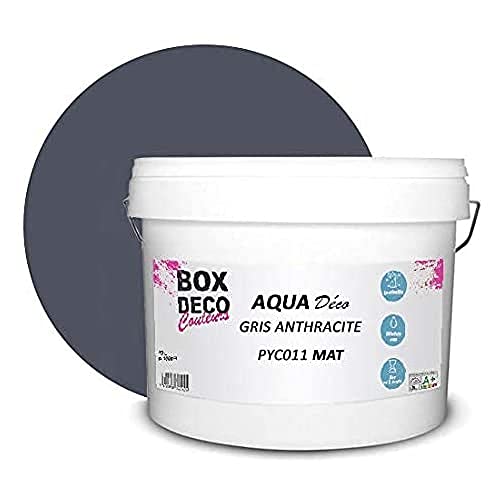BOX DECO COULEURS Aqua Déco Acrylfarbe, matt, 10 l, Anthrazit von BOX DECO COULEURS