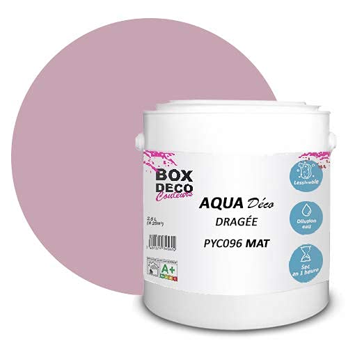 BOX DECO COULEURS Aqua Déco Wandfarbe Acryl Matt Optik 2,5 l Dragee Pink von BOX DECO COULEURS