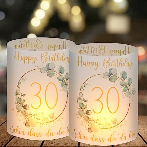 12 Windlicht Tischdeko 30 Geburtstag, Deko 30 Geburtstag Mann Frau, 30 Jahre Happy Birthday Tischdeko, Schön DASS Du Da Bist, Geeignet für Teelichter oder Kerzen von BOYATONG