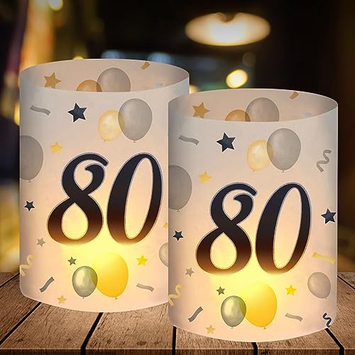 12 Windlicht Tischdeko 80 Geburtstag, Deko 80. Geburtstag Frau Mann, 80 Jahre Happy Birthday Tischdeko, Geschenke zum 80 Geburtstag, Geeignet für Teelichter oder Kerzen von BOYATONG